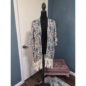 Women’s Blush Noir Paisley Kimono Fringe Tassel One Size Boho Chic Colorful EUC